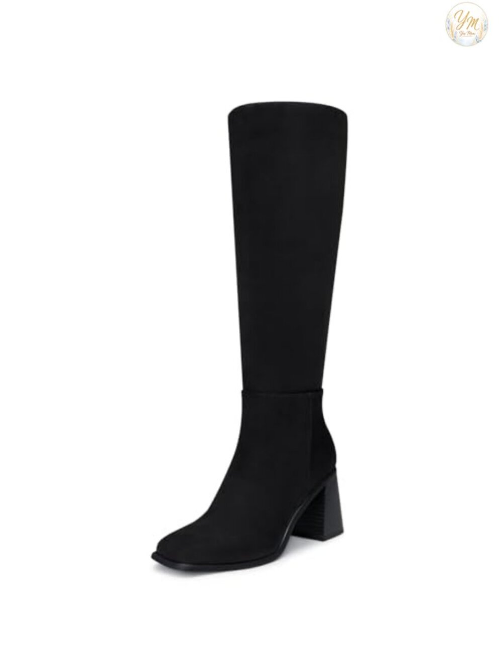 3 Inch Chunky Heel Square Toe Knee High Boots with Side Zipper